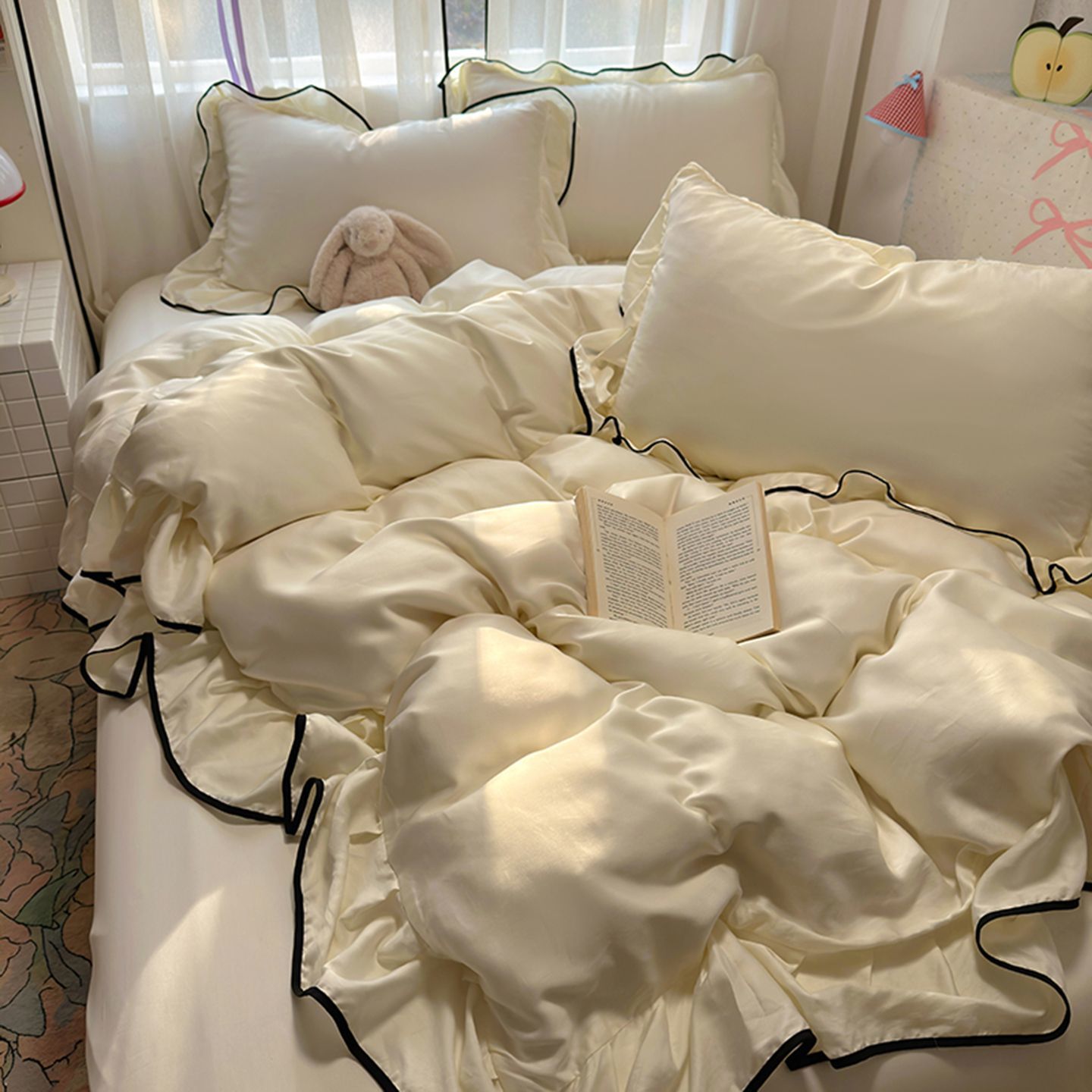 Silk Sheet Set - ชุดเครื่องนอนผ้าไหมเย็นหรูหรา ซักได้สำหรับฤดูร้อน ผ้าไหม 3/4 ชิ้น ปลอกผ้านวม/ผ้าปูที่นอน
