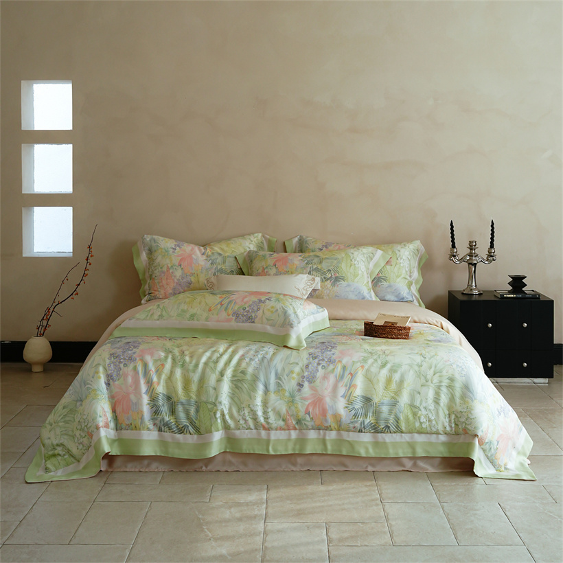 Silk Sheet Set - ชุดเครื่องนอนผ้าไหมมัลเบอร์รี่ 100% หรูหรา 4 ชิ้น ลายดอกไม้