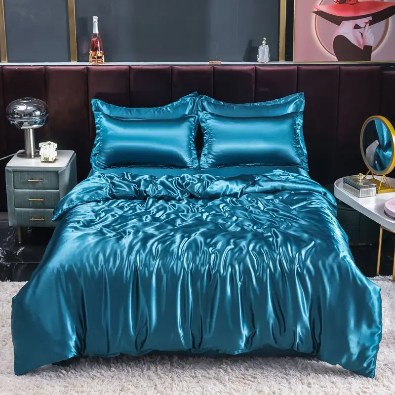 Silk Sheet Set - Nordic ซาตินผ้าไหมชุดเครื่องนอนผ้านวมคลุมเตียงแผ่นปลอกหมอนหรูหราเดี่ยวคู่คู่หมอนผ้าปูที่นอน