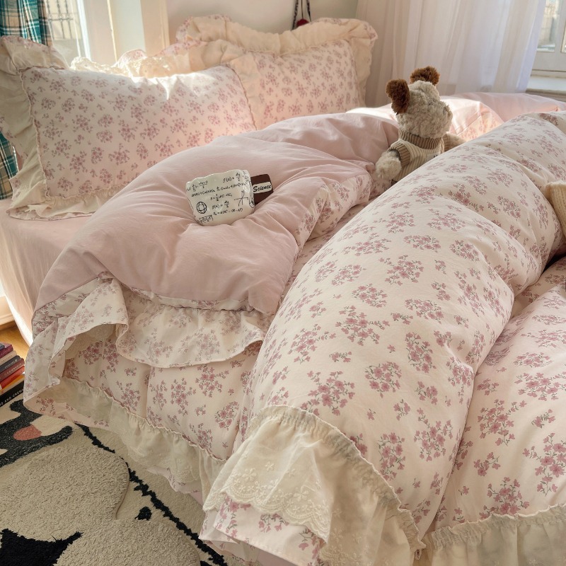 Silk Sheet Set - ชุดเครื่องนอนผ้าไหมโบราณลายลูกไม้สไตล์ฝรั่งเศส 4 ชิ้น พร้อมผ้าปูที่นอน ชุดเครื่องนอน 3