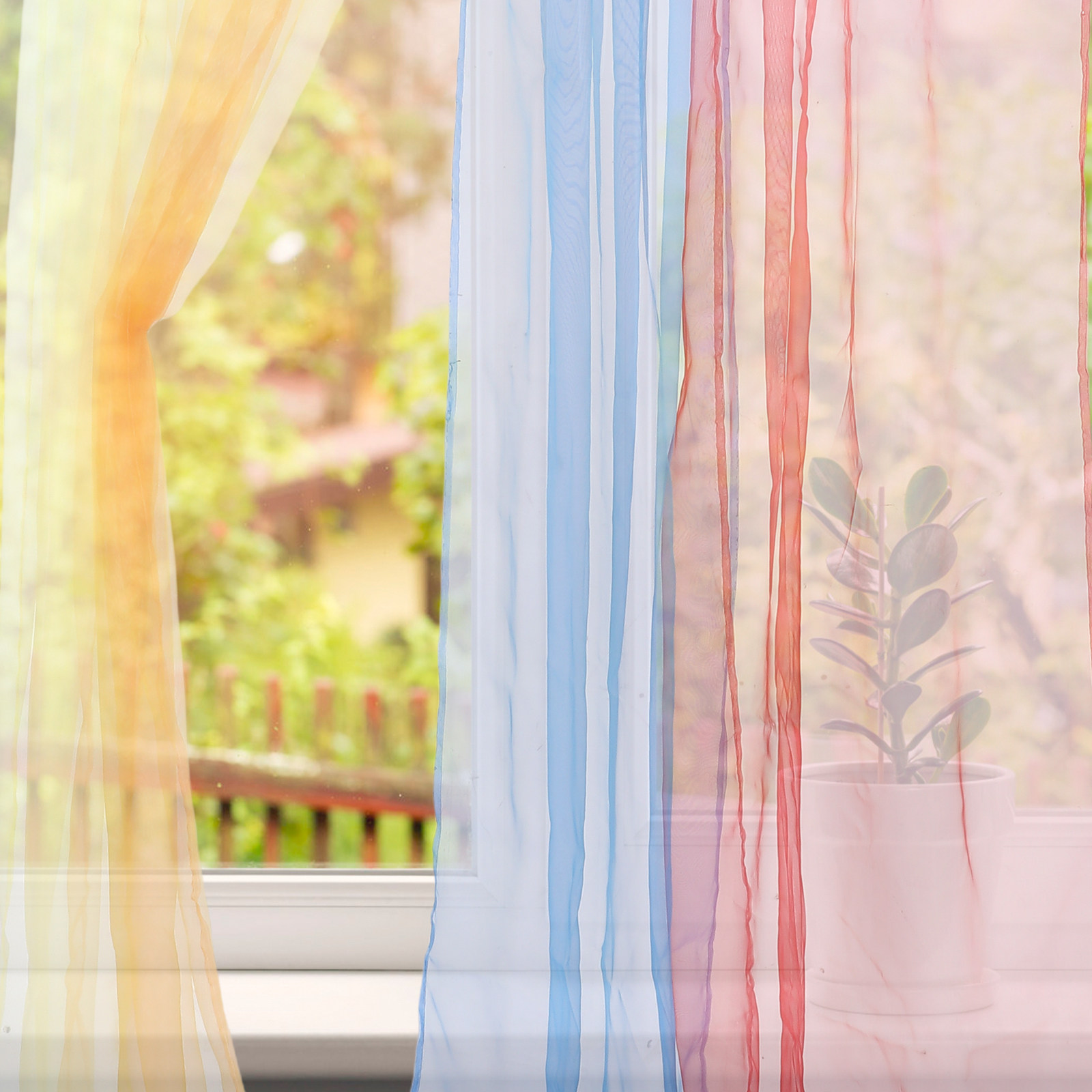 Curtain Sheer Voile - ม่านโปร่งแสงหลากสี 4 ชิ้น สำหรับกรองแสง สไตล์ชนบท ขนาด