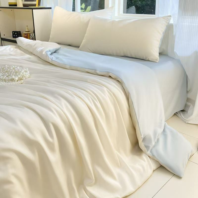Silk Sheet Set - ชุดเครื่องนอน ผ้าปูที่นอน ชุดผ้าปูเตียง ผ้าห่มคู่ ปลอกผ้านวม ชุดผ้าไหมเย็นสี่ชิ้น
