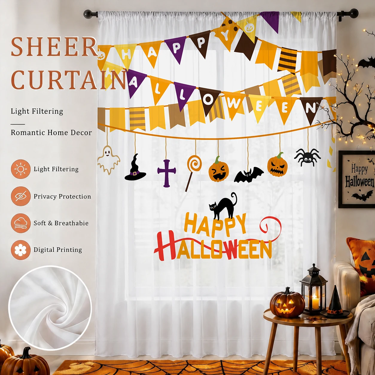 ผ้าม่านโปร่งสำหรับเทศกาลฮาโลวี - Curtain Sheer Voile บทวิจารณ์และราคา