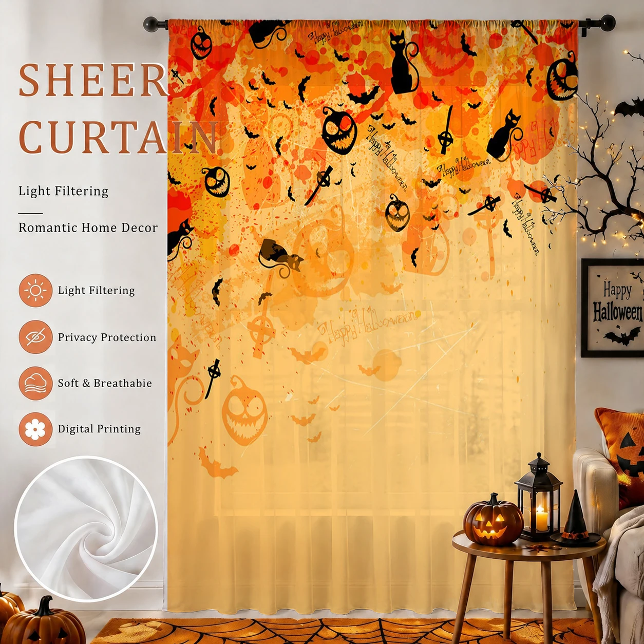 ม่านโปร่งลายฮาโลวีน 1 ชิ้น พร้ - Curtain Sheer Voile บทวิจารณ์และราคา