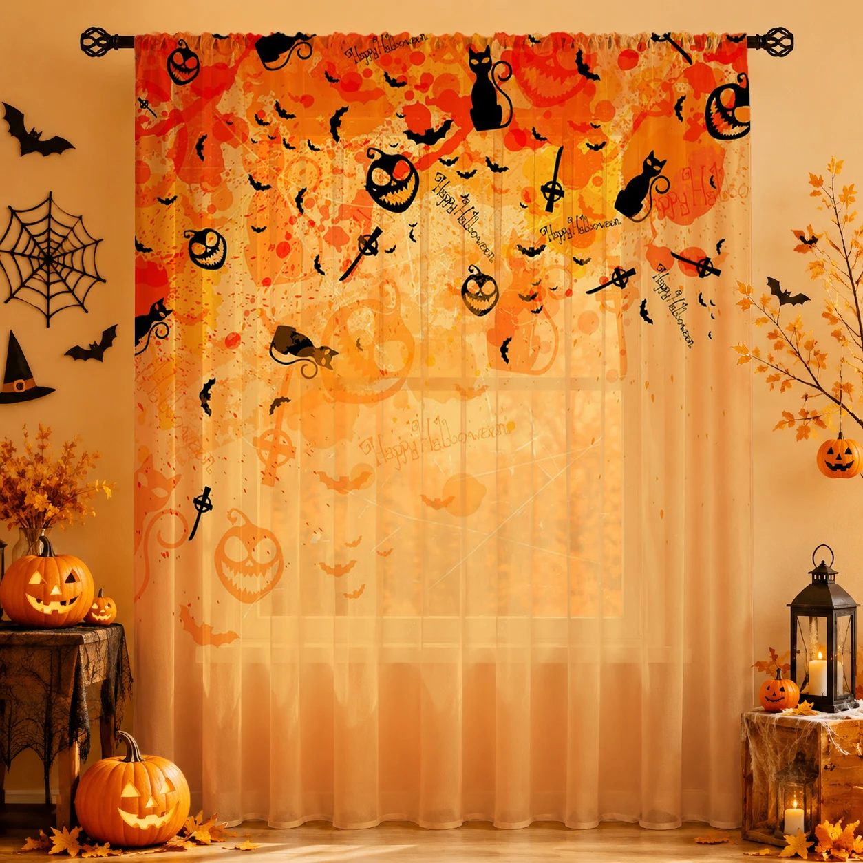 ม่านโปร่งลายฮาโลวีน 1 ชิ้น พร้ - Curtain Sheer Voile บทวิจารณ์และราคา